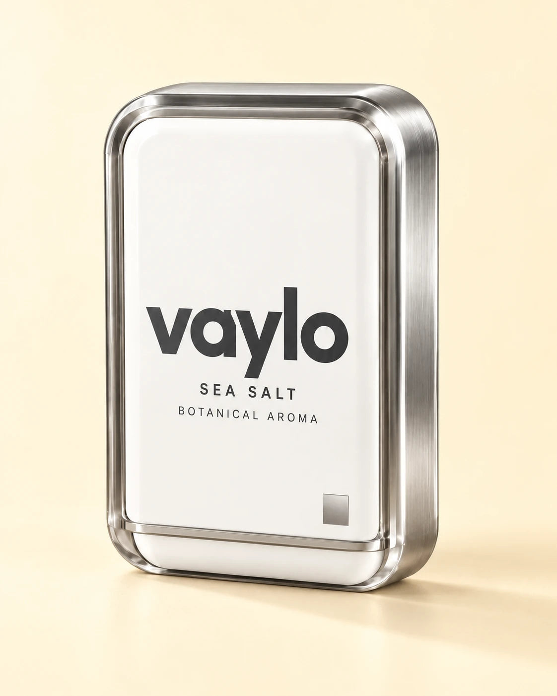 Silver-and-white VAYLO Sea Salt packaging concept