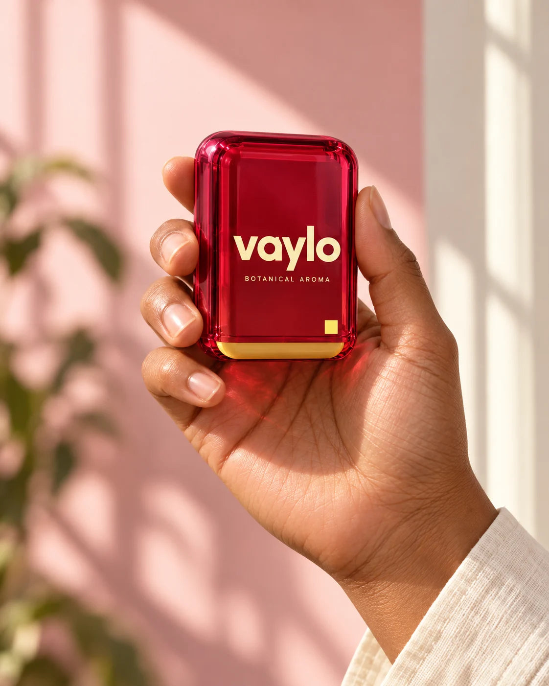 VAYLO Color Slide concept, a raspberry aroma case held in a hand